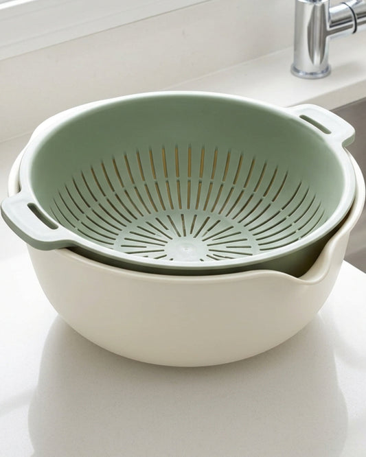 Artpace Double-Layer Vegetable Wash and Drain Bowl Set 26 cm Sage - Lifestyle view