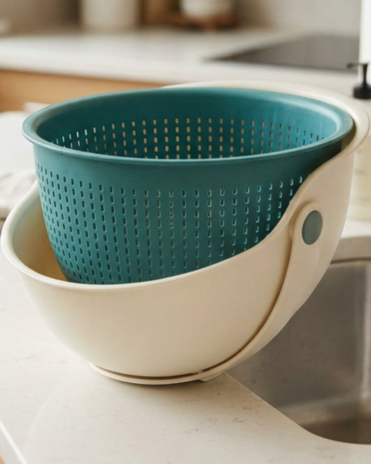Artpace Pivoting Vegetable Wash and Drain Basket Set 28 cm Teal - Lifestyle view